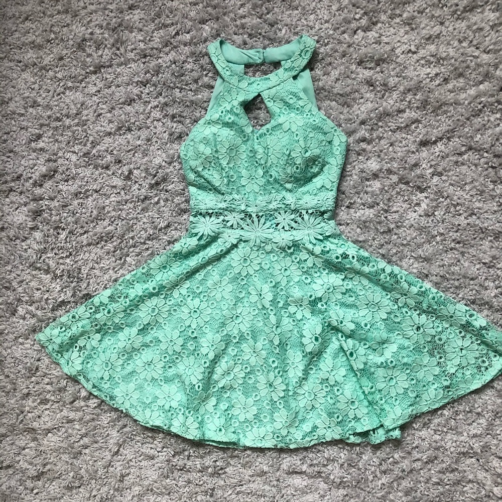 B. Darling Mint Green Halter Skater Dress